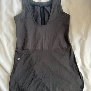 Lululemon XS Long Yoga Tank Top Mesh Gray Black Exercise Pilates